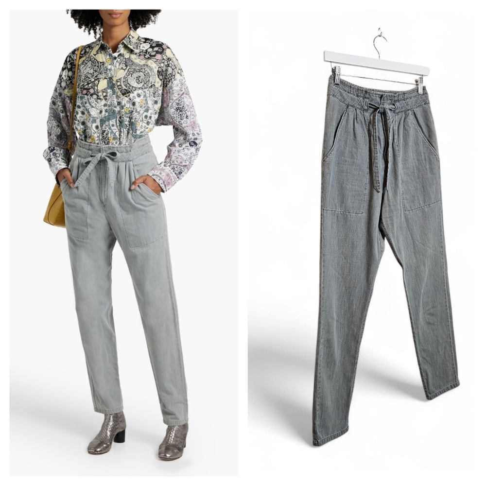 Isabel Marant Etoile Jeans W36 Muardo Paperbag High Rise Tapered Luxe Denim Gray